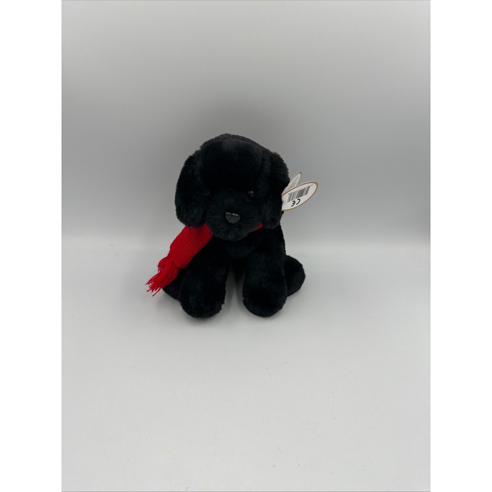 Bearington Collection Cole Black Lab Plush Dog with Red Scarf 6" Preowned Cute